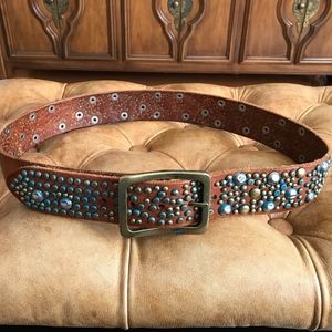 Bed Stu Oxy Brown Leather Studded Belt 36 Medium